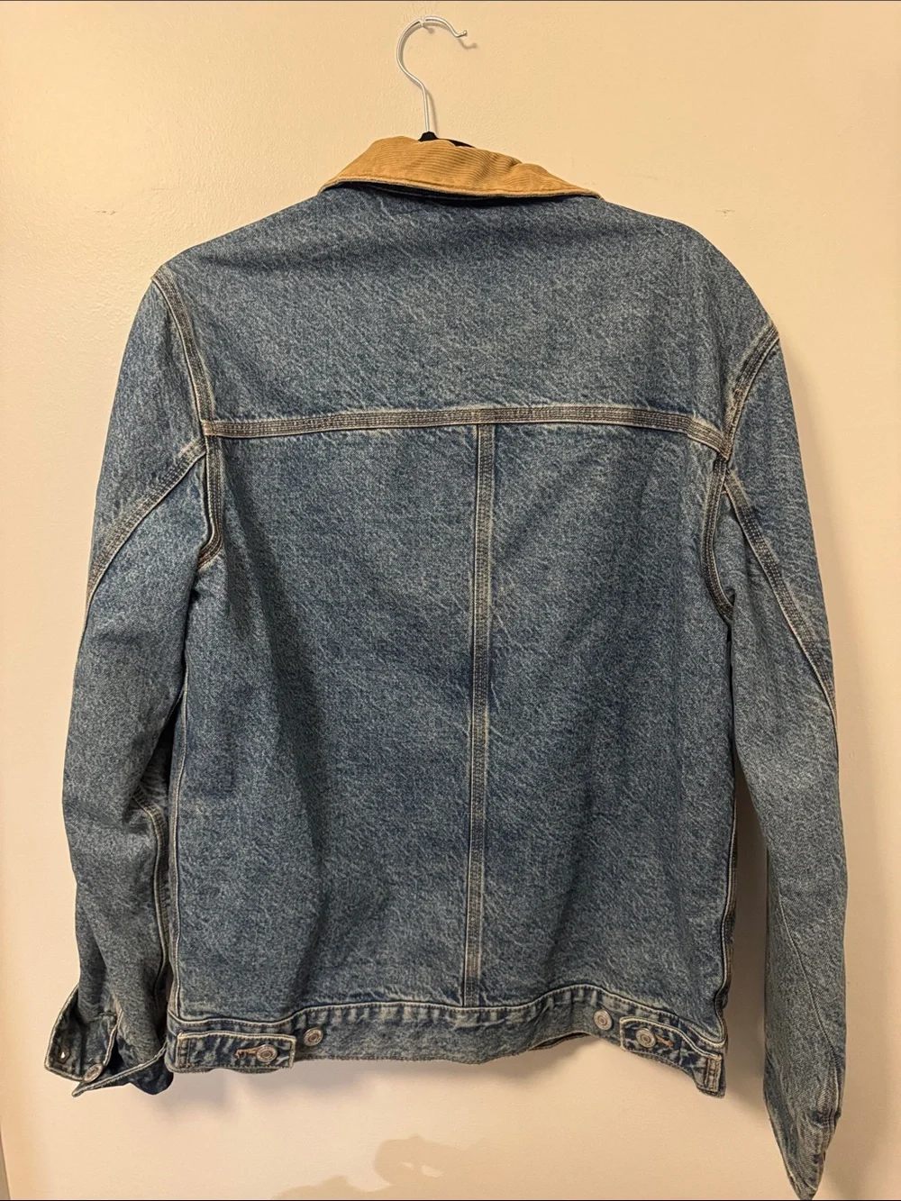 NWT ZARA Blue Denim Jacket with Tan Corduroy Collar Small
